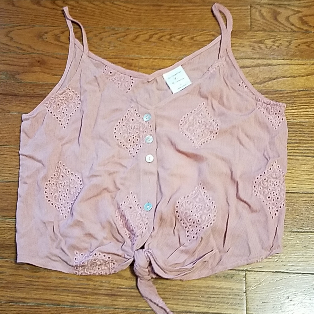 Button down eyelet crop top